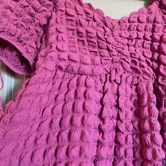 Endless Rose Textured Bubble Puff Sleeve Sweatheart Maxi Dress Mauve Dark Pink M - Picture 11 of 16